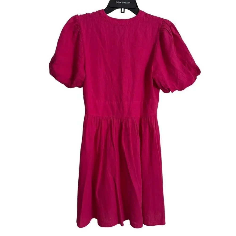 Nobody’s Child Pink Linen-blend Short Sleeve Starlight Mini Dress US4